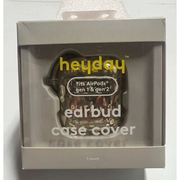 Heyday Apple AirPods Gen 1/2 Silicone Case with Clip Leopard Print Gold - Picture 1 of 4